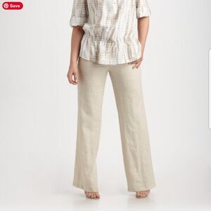 Michael Michael Kors 100% Linen Drawstring Beige Cream Wide Leg Pants